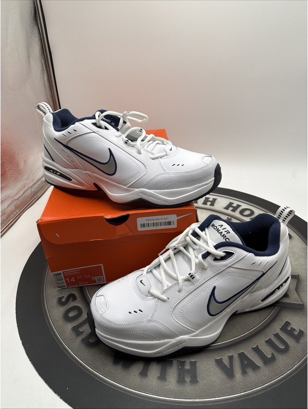 Nike Men's Air Monarch IV Training/Workout Shoes Size 14 White/Silver/Navy
